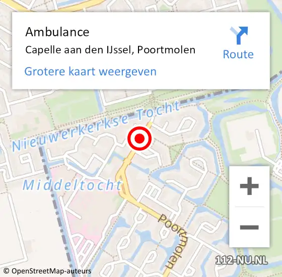 Locatie op kaart van de 112 melding: Ambulance Capelle aan den IJssel, Poortmolen op 3 juli 2019 14:12