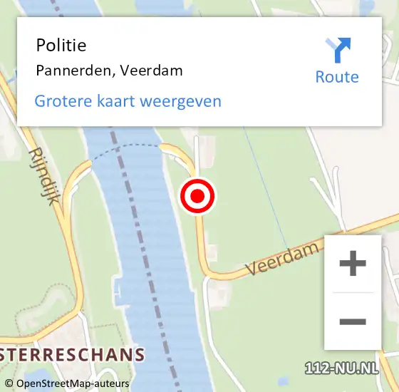 Locatie op kaart van de 112 melding: Politie Pannerden, Veerdam op 3 juli 2019 14:46
