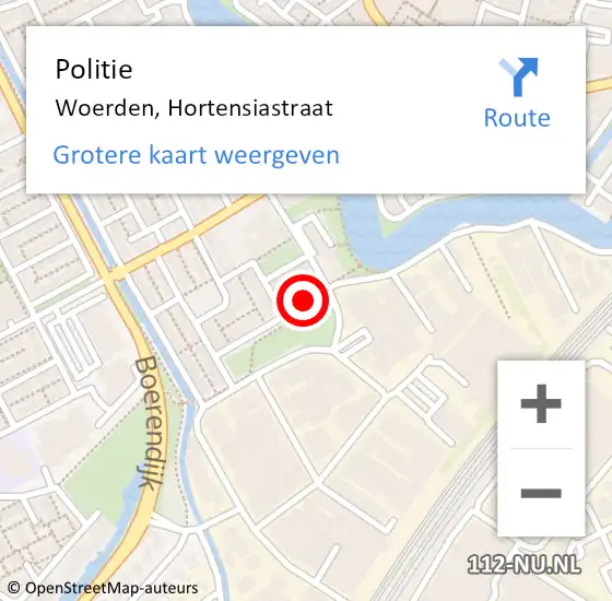 Locatie op kaart van de 112 melding: Politie Woerden, Hortensiastraat op 3 juli 2019 14:48