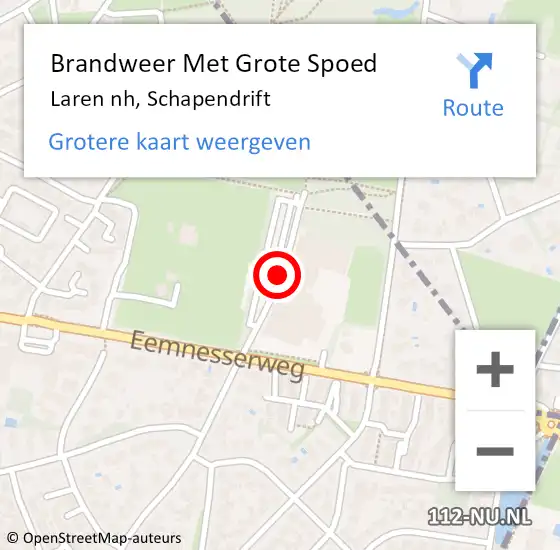 Locatie op kaart van de 112 melding: Brandweer Met Grote Spoed Naar Laren nh, Schapendrift op 3 juli 2019 15:06