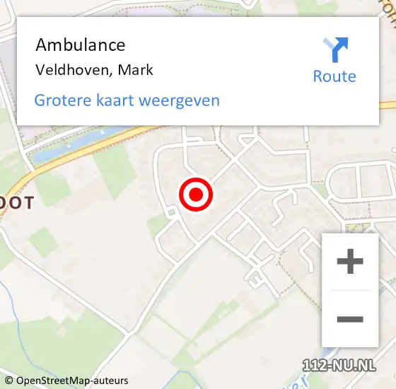 Locatie op kaart van de 112 melding: Ambulance Veldhoven, Mark op 3 juli 2019 15:40