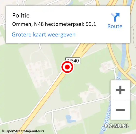 Locatie op kaart van de 112 melding: Politie Ommen, N48 hectometerpaal: 99,1 op 3 juli 2019 16:10