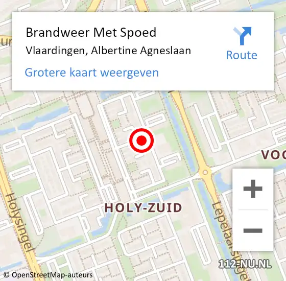Locatie op kaart van de 112 melding: Brandweer Met Spoed Naar Vlaardingen, Albertine Agneslaan op 3 juli 2019 17:59