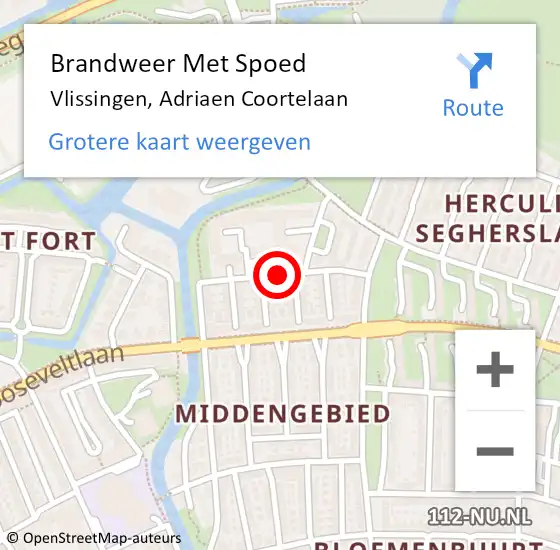 Locatie op kaart van de 112 melding: Brandweer Met Spoed Naar Vlissingen, Adriaen Coortelaan op 3 juli 2019 19:06