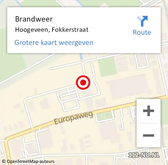 Locatie op kaart van de 112 melding: Brandweer Hoogeveen, Fokkerstraat op 3 juli 2019 21:12