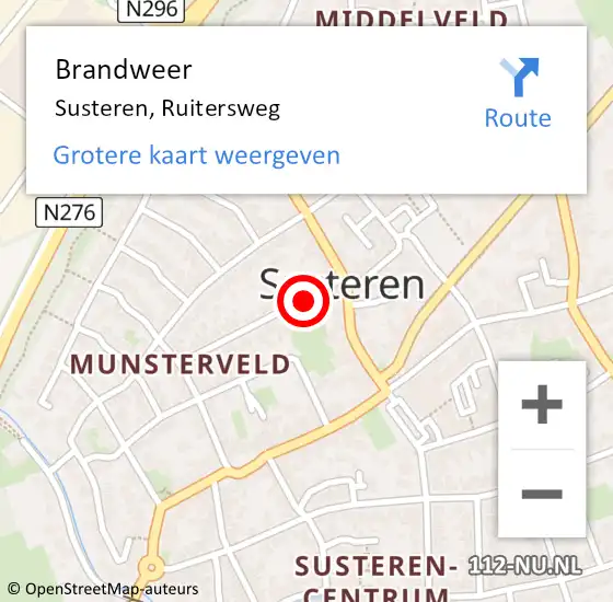 Locatie op kaart van de 112 melding: Brandweer Susteren, Ruitersweg op 3 juli 2019 22:51