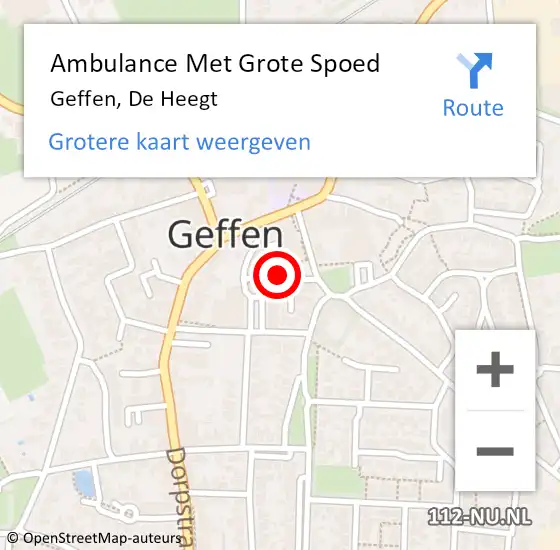 Locatie op kaart van de 112 melding: Ambulance Met Grote Spoed Naar Geffen, De Heegt op 3 juli 2019 23:17