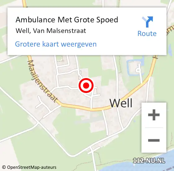 Locatie op kaart van de 112 melding: Ambulance Met Grote Spoed Naar Well, Van Malsenstraat op 6 april 2014 14:16