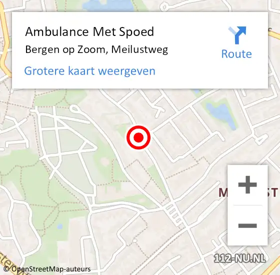 Locatie op kaart van de 112 melding: Ambulance Met Spoed Naar Bergen op Zoom, Meilustweg op 4 juli 2019 00:43