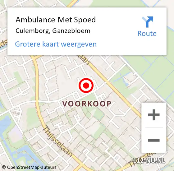 Locatie op kaart van de 112 melding: Ambulance Met Spoed Naar Culemborg, Ganzebloem op 4 juli 2019 01:20