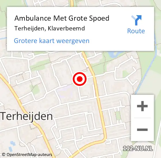 Locatie op kaart van de 112 melding: Ambulance Met Grote Spoed Naar Terheijden, Klaverbeemd op 4 juli 2019 01:31