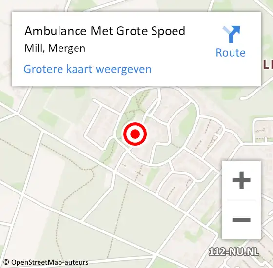 Locatie op kaart van de 112 melding: Ambulance Met Grote Spoed Naar Mill, Mergen op 4 juli 2019 02:01