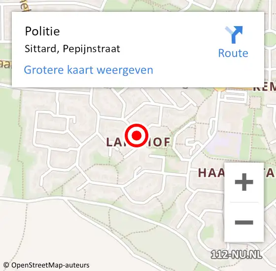 Locatie op kaart van de 112 melding: Politie Sittard, Pepijnstraat op 4 juli 2019 05:28