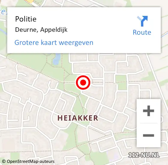 Locatie op kaart van de 112 melding: Politie Deurne, Appeldijk op 4 juli 2019 06:48