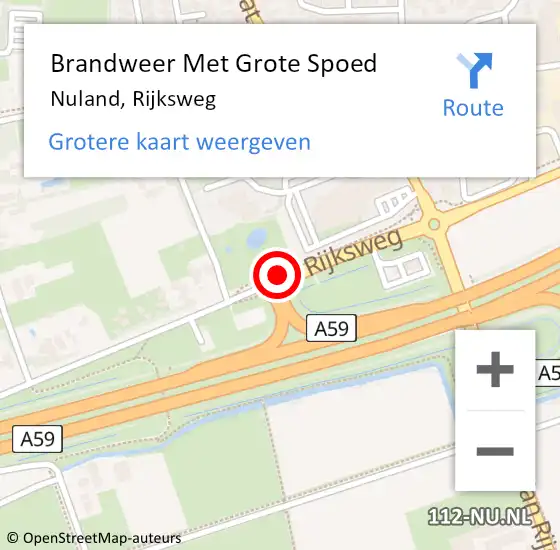 Locatie op kaart van de 112 melding: Brandweer Met Grote Spoed Naar Nuland, Rijksweg op 4 juli 2019 08:28