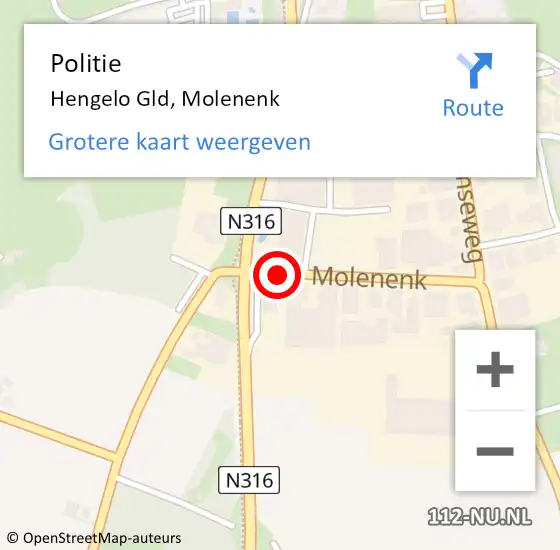 Locatie op kaart van de 112 melding: Politie Hengelo Gld, Molenenk op 4 juli 2019 08:44