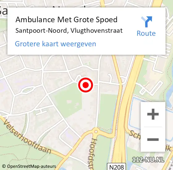 Locatie op kaart van de 112 melding: Ambulance Met Grote Spoed Naar Santpoort-Noord, Vlugthovenstraat op 4 juli 2019 09:25