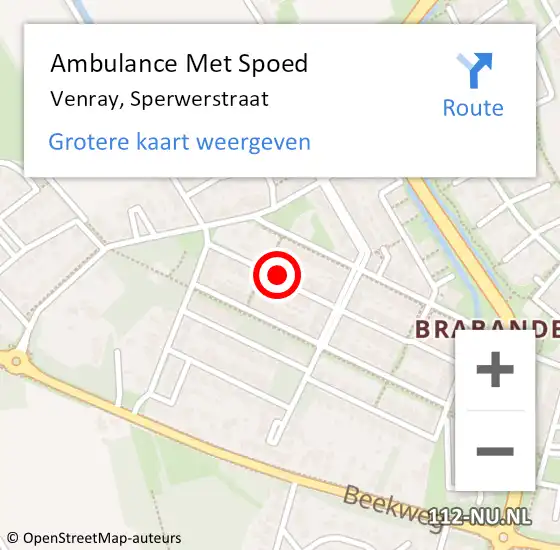 Locatie op kaart van de 112 melding: Ambulance Met Spoed Naar Venray, Sperwerstraat op 6 april 2014 14:59