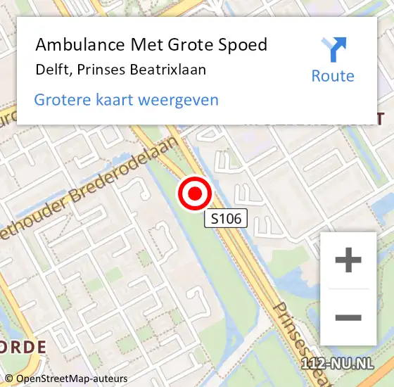 Locatie op kaart van de 112 melding: Ambulance Met Grote Spoed Naar Delft, Prinses Beatrixlaan op 4 juli 2019 10:50