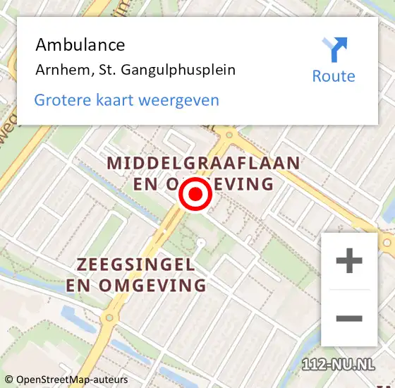Locatie op kaart van de 112 melding: Ambulance Arnhem, St. Gangulphusplein op 4 juli 2019 11:33