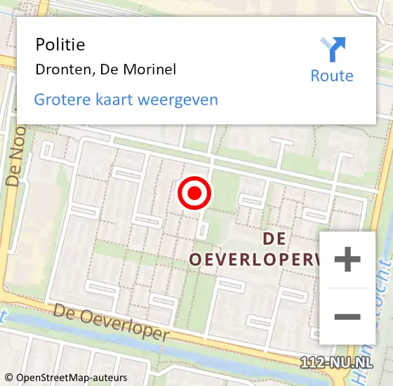 Locatie op kaart van de 112 melding: Politie Dronten, De Morinel op 4 juli 2019 11:34