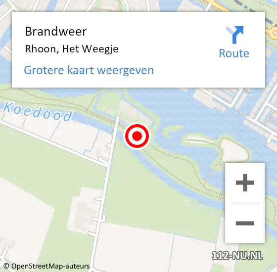 Locatie op kaart van de 112 melding: Brandweer Rhoon, Het Weegje op 4 juli 2019 12:21