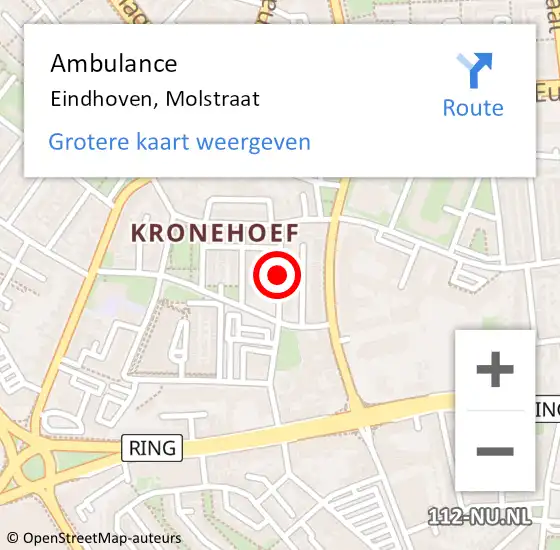 Locatie op kaart van de 112 melding: Ambulance Eindhoven, Molstraat op 4 juli 2019 12:32