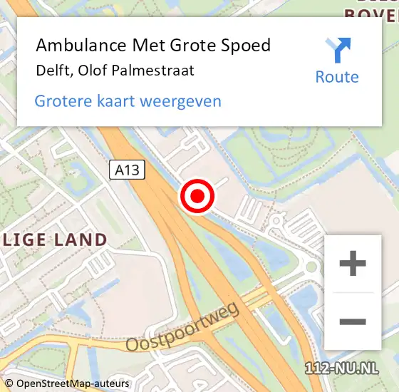 Locatie op kaart van de 112 melding: Ambulance Met Grote Spoed Naar Delft, Olof Palmestraat op 4 juli 2019 12:42