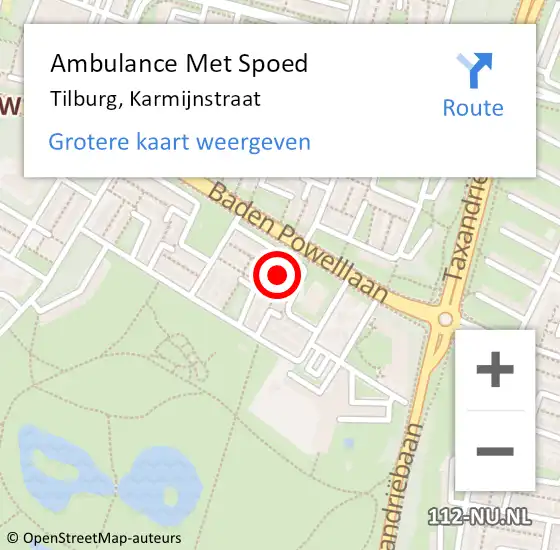 Locatie op kaart van de 112 melding: Ambulance Met Spoed Naar Tilburg, Karmijnstraat op 4 juli 2019 12:43