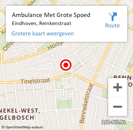 Locatie op kaart van de 112 melding: Ambulance Met Grote Spoed Naar Eindhoven, Reinkenstraat op 4 juli 2019 13:05