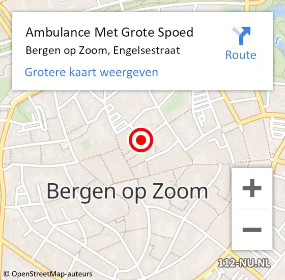 Locatie op kaart van de 112 melding: Ambulance Met Grote Spoed Naar Bergen op Zoom, Engelsestraat op 4 juli 2019 13:48