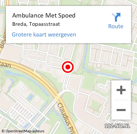 Locatie op kaart van de 112 melding: Ambulance Met Spoed Naar Breda, Topaasstraat op 4 juli 2019 13:54