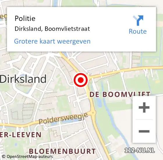 Locatie op kaart van de 112 melding: Politie Dirksland, Boomvlietstraat op 4 juli 2019 14:57