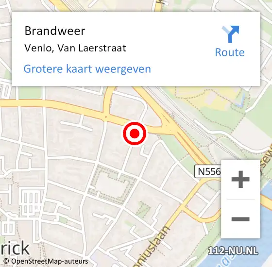 Locatie op kaart van de 112 melding: Brandweer Venlo, Van Laerstraat op 4 juli 2019 15:26