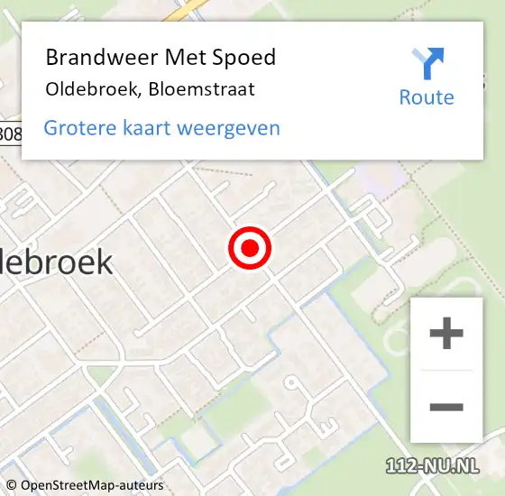 Locatie op kaart van de 112 melding: Brandweer Met Spoed Naar Oldebroek, Bloemstraat op 4 juli 2019 16:17