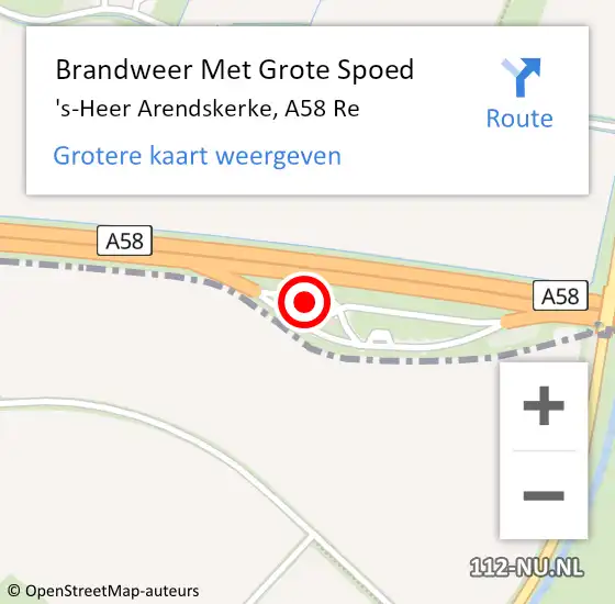 Locatie op kaart van de 112 melding: Brandweer Met Grote Spoed Naar 's-Heer Arendskerke, A58 Re op 4 juli 2019 17:05