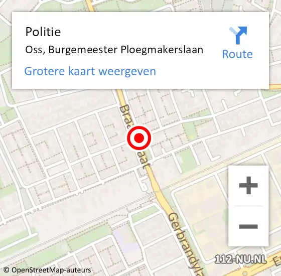 Locatie op kaart van de 112 melding: Politie Oss, Burgemeester Ploegmakerslaan op 4 juli 2019 17:13