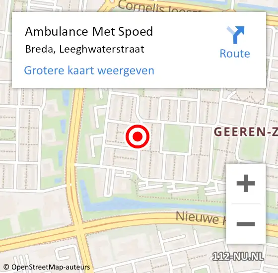 Locatie op kaart van de 112 melding: Ambulance Met Spoed Naar Breda, Leeghwaterstraat op 4 juli 2019 17:27