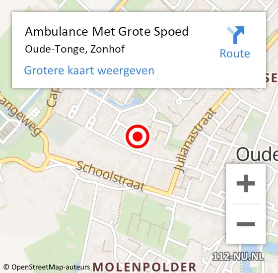 Locatie op kaart van de 112 melding: Ambulance Met Grote Spoed Naar Oude-Tonge, Zonhof op 4 juli 2019 18:07