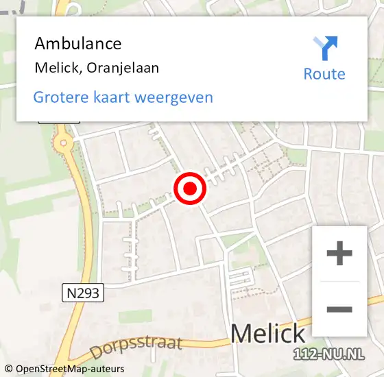 Locatie op kaart van de 112 melding: Ambulance Melick, Oranjelaan op 4 juli 2019 19:00