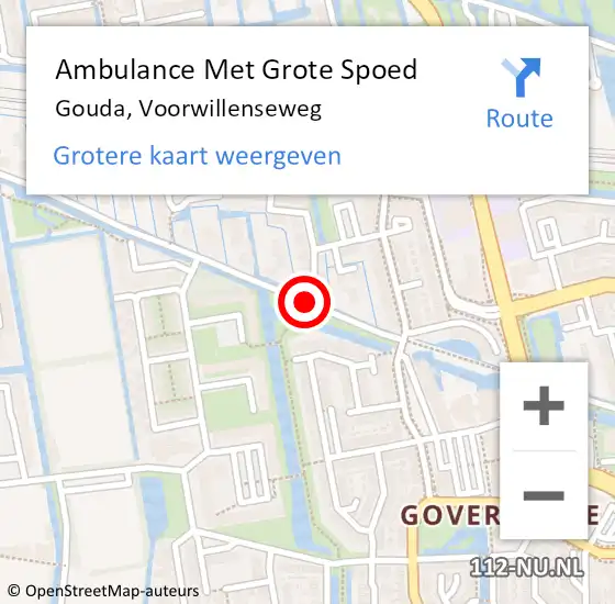 Locatie op kaart van de 112 melding: Ambulance Met Grote Spoed Naar Gouda, Voorwillenseweg op 4 juli 2019 19:18