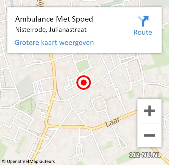 Locatie op kaart van de 112 melding: Ambulance Met Spoed Naar Nistelrode, Julianastraat op 4 juli 2019 19:38