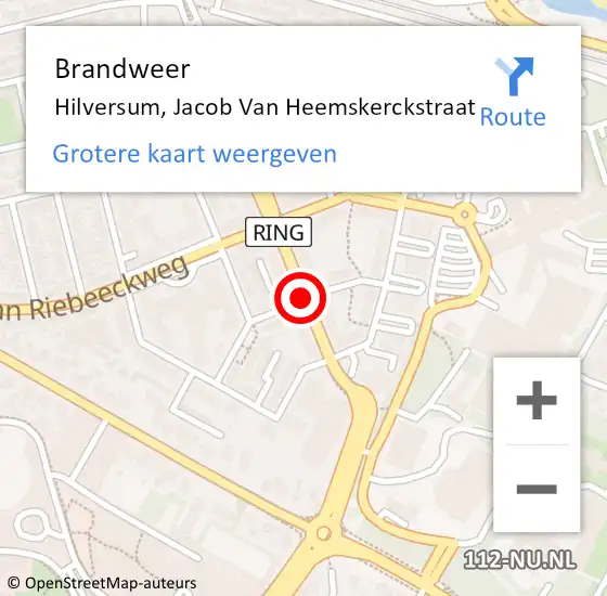 Locatie op kaart van de 112 melding: Brandweer Hilversum, Jacob Van Heemskerckstraat op 4 juli 2019 20:02