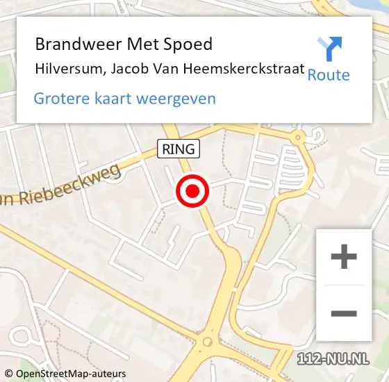 Locatie op kaart van de 112 melding: Brandweer Met Spoed Naar Hilversum, Jacob Van Heemskerckstraat op 4 juli 2019 20:10