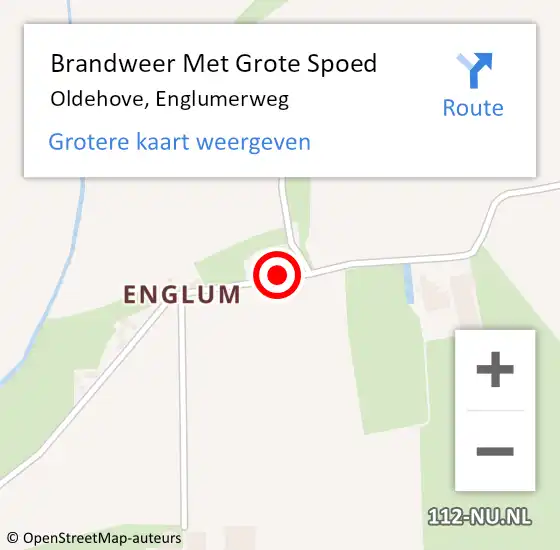 Locatie op kaart van de 112 melding: Brandweer Met Grote Spoed Naar Oldehove, Englumerweg op 4 juli 2019 20:28