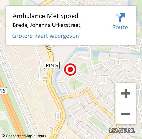 Locatie op kaart van de 112 melding: Ambulance Met Spoed Naar Breda, Johanna Ufkesstraat op 4 juli 2019 21:30