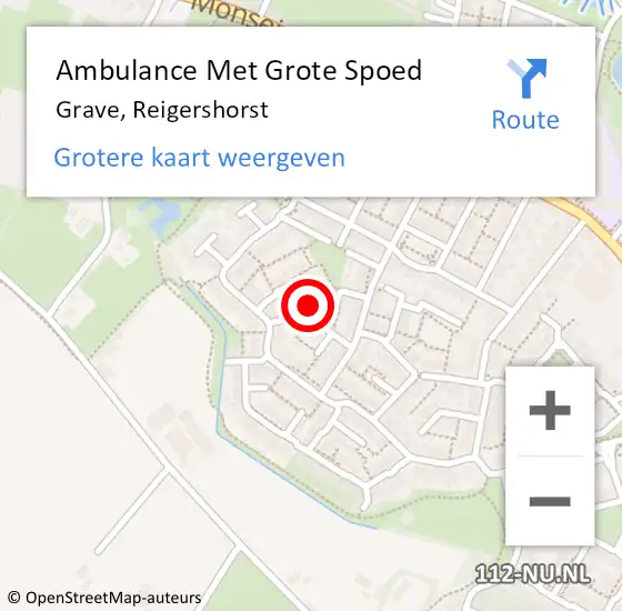 Locatie op kaart van de 112 melding: Ambulance Met Grote Spoed Naar Grave, Reigershorst op 4 juli 2019 22:32