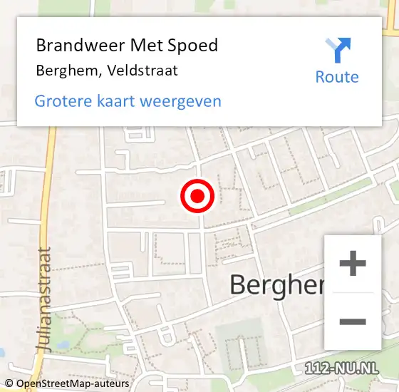 Locatie op kaart van de 112 melding: Brandweer Met Spoed Naar Berghem, Veldstraat op 4 juli 2019 23:02