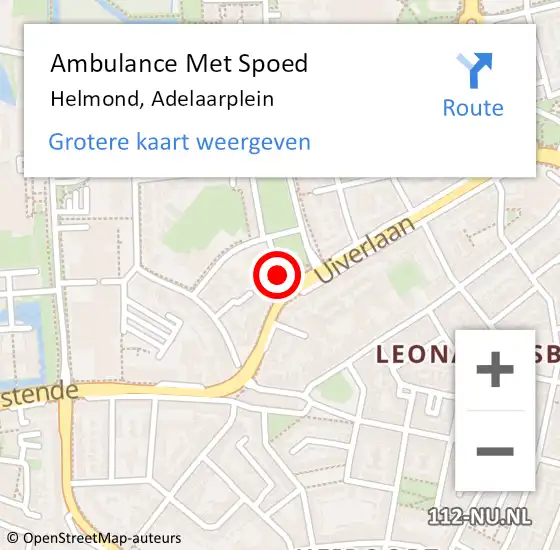 Locatie op kaart van de 112 melding: Ambulance Met Spoed Naar Helmond, Adelaarplein op 4 juli 2019 23:47