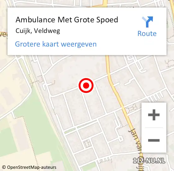 Locatie op kaart van de 112 melding: Ambulance Met Grote Spoed Naar Cuijk, Veldweg op 5 juli 2019 01:30